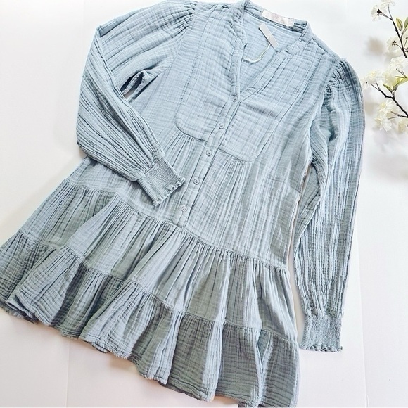 NEW Rachel Parcell Gauze V-neck Dress Navy Chambray - Picture 3 of 7